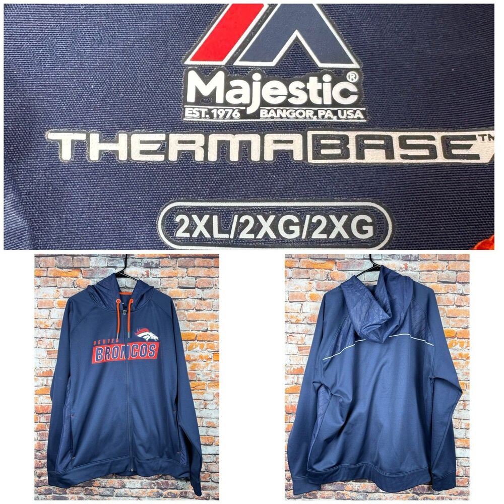 Denver Broncos Therma Base Majestic Hooded Full Zip Jacket 2XL